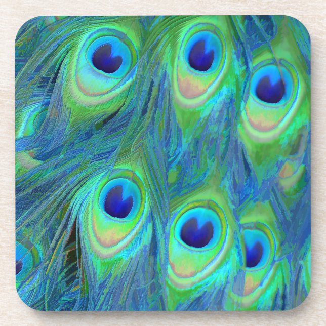 PixDezines neon/psychedelic peacock feather Coaster (Front)