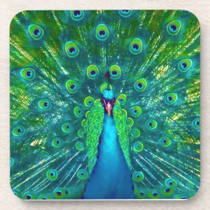 PixDezines neon/psychedelic peacock feather Coaster