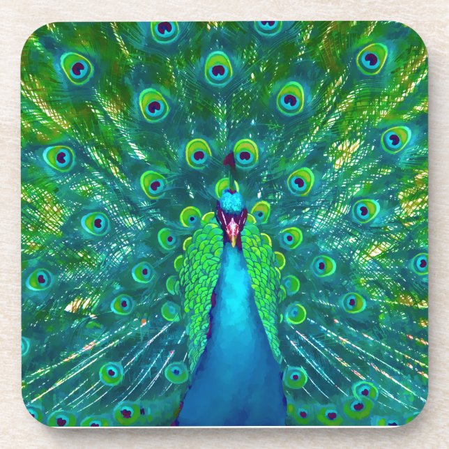 PixDezines neon/psychedelic peacock feather Coaster (Front)