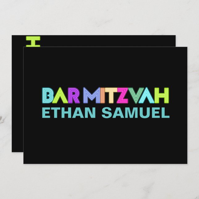 PixDezines Neon Sign Bar Mitzvah Invitation (Front/Back)