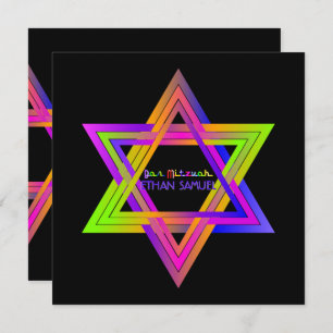 PixDezines Neon Sign Star of David/Bar Mitzvah Invitation