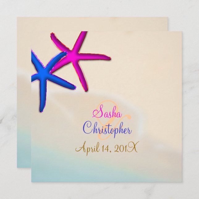 PixDezines Neon Starfish/Beach Wedding Invitation (Front/Back)