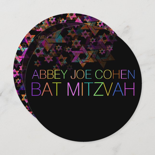 PixDezines neon/typography/psychedelic/bat mitzvah Invitation (Front/Back)