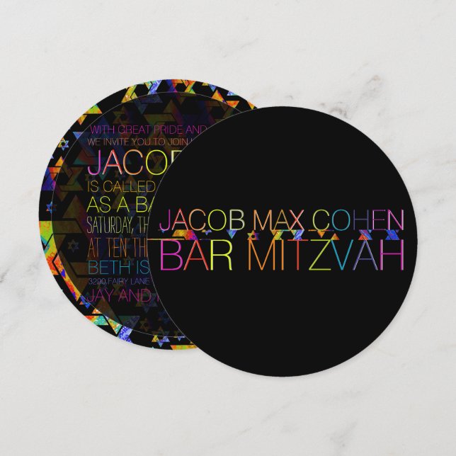 PixDezines neons/typography/bar mitzvah Invitation (Front/Back)