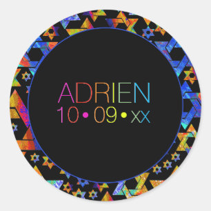 PixDezines Neons Typography Bar Mitzvah Logo Classic Round Sticker