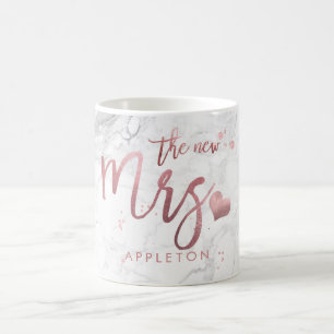 PixDezines New Mrs/Marble Faux Rose Gold/Script Coffee Mug