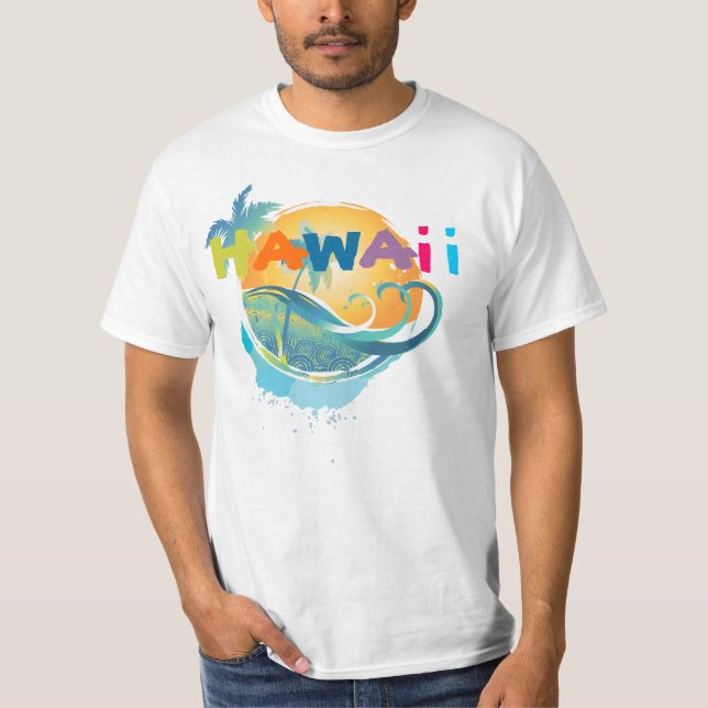PixDezines North Shore, waves+palm trees T-Shirt (Front)