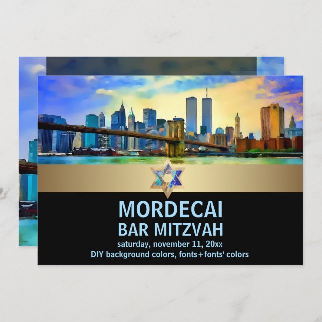 PixDezines NYC/Brooklyn Bridge/Bar Mitzvah Invitation (Front/Back)
