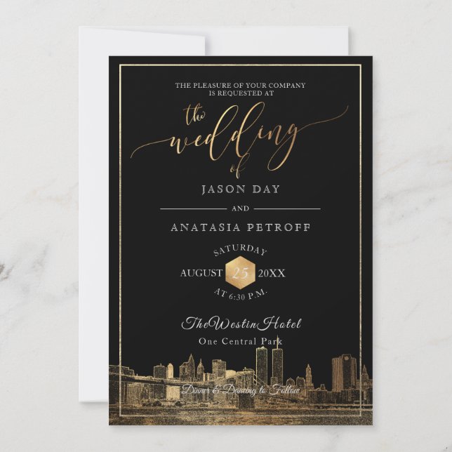 PixDezines NYC Skyline/Faux Gold/DIY Invitation (Back)