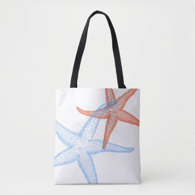 PixDezines Orange/Blue Starfish /DIY background Tote Bag (Front)