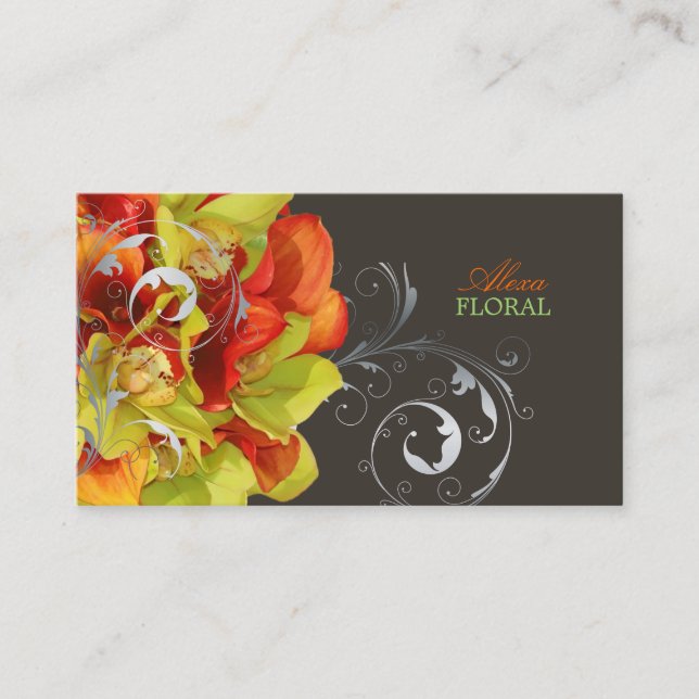 PixDezines orange calla lilies/green orchids Business Card (Front)