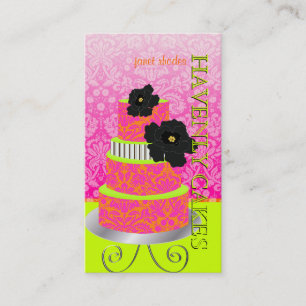 PixDezines Orange+Hot Pink damask cake/pâtisserie Business Card