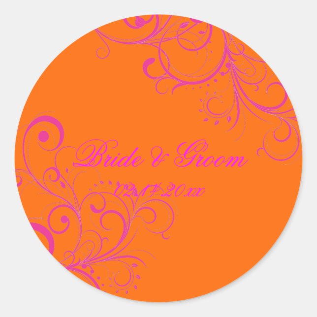 PixDezines Orange + Pink Swirls wedding stickers (Front)