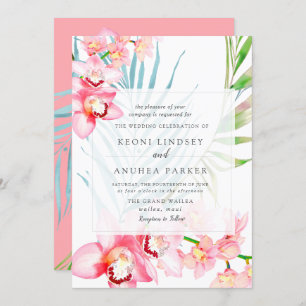 PixDezines Orchid Isle, Blissful Pink Orchid Palms Invitation