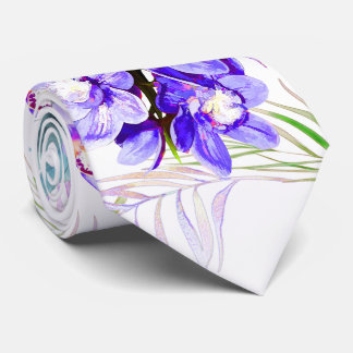PixDezines Orchid Isle, Neon Purple Orchids Palms Tie