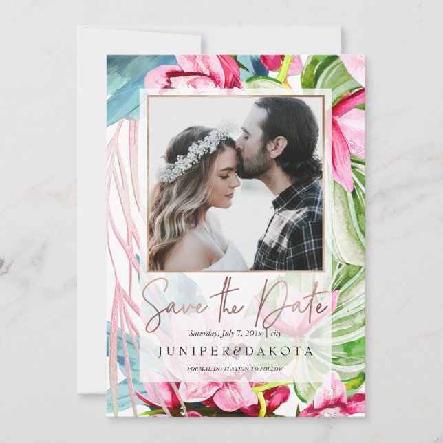 PixDezines Orchid Isle, Palms, Tropical Save Date Invitation (Front)
