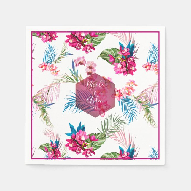PixDezines Orchid Isle, Pink Orchid+Foliage Napkin (Front)