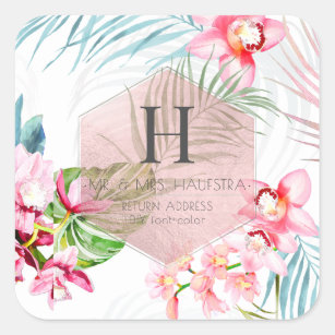 PixDezines Orchid Isle, Pink Orchid+Palms Square Sticker