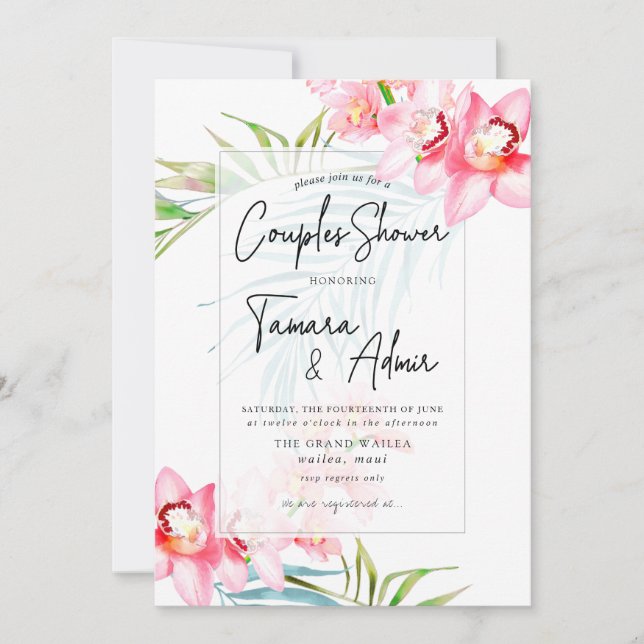 PixDezines Orchid Isle, Tropical Couples Shower Invitation (Front)