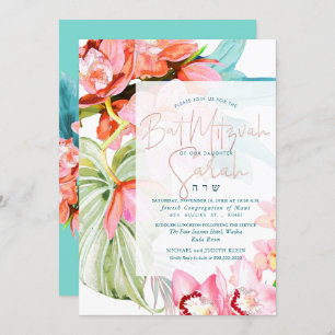 PixDezines Orchid Isle, Watercolor Bat Mitzvah Invitation
