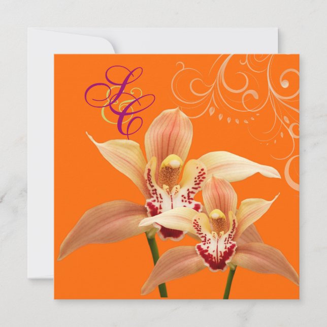 PixDezines Orchids/Orange + Ornamental Flourish Invitation (Front)