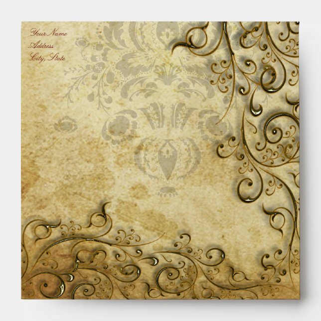 PixDezines Ornamental Black Gold Swirls Envelope (Front)