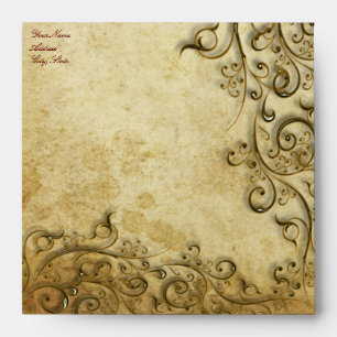 PixDezines Ornamental Black Gold Swirls Envelope