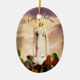 PixDezines Our Lady of Fatima, Text Customisable Ceramic Tree Decoration