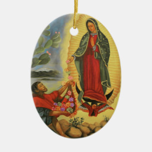 PixDezines Our Lady of Guadalup, Text Customisable Ceramic Ornament
