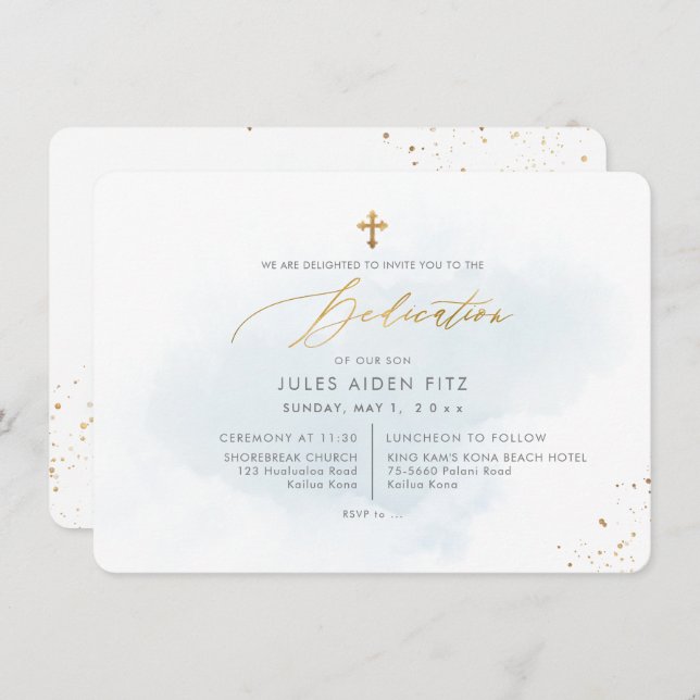 PixDezines Pale Blue Watercolor Dedication Invitation (Front/Back)