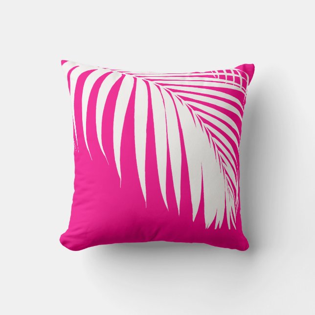 PixDezines Palm Fronds/Hot Pink/White Cushion (Front)