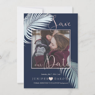 PixDezines PALM FRONDS, SILVER BLUE DIY BACKGROUND Save The Date