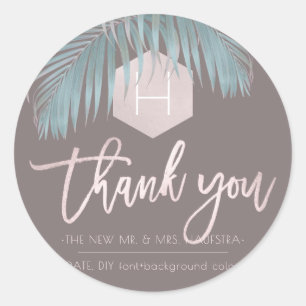 PixDezines Palm Monogram Blush Foil, Thank You Classic Round Sticker