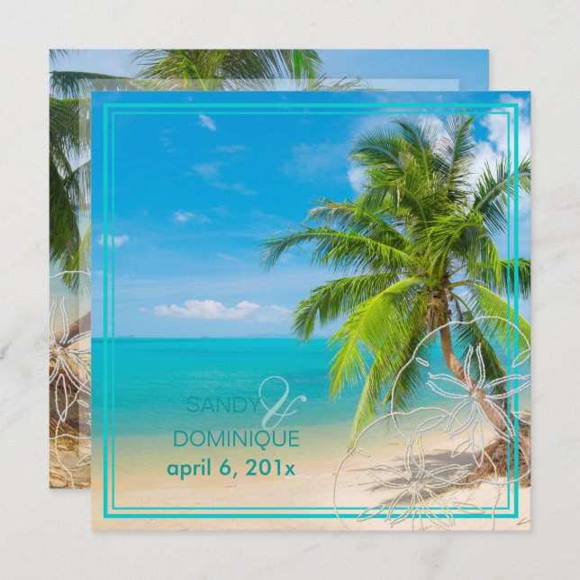 PixDezines Paradise/Tropical beach/palm trees Invitation (Front/Back)