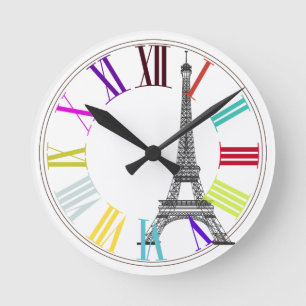 PixDezines paris, eiffel/DIY background colour Round Clock