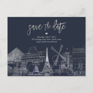 PixDezines/Paris Save the Date/Faux Silver Gold Announcement Postcard