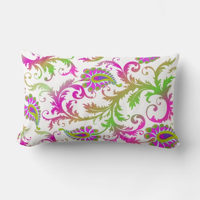 PixDezines pavo damask/diy background colour Lumbar Cushion (Front)
