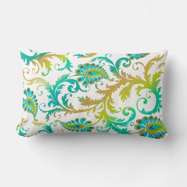 PixDezines pavo damask/diy background colour Lumbar Cushion (Front)