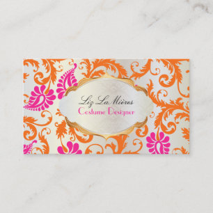 PixDezines pavo damask/tangerine tago+passion pink Business Card