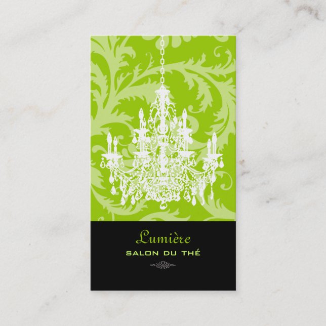 PixDezines pavo+white chandelier/DIY background Business Card (Front)