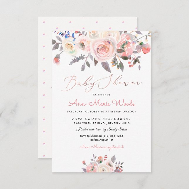 PixDezines Peaches+Cream Watercolor Baby Shower Invitation (Front/Back)