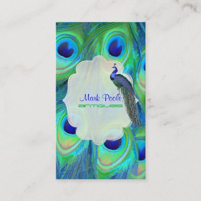 PixDezines peacock cobalt blue/watercolor affect Business Card (Front)