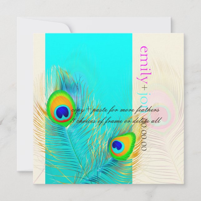 PixDezines peacock feather/aqua/turquoise Invitation (Front)
