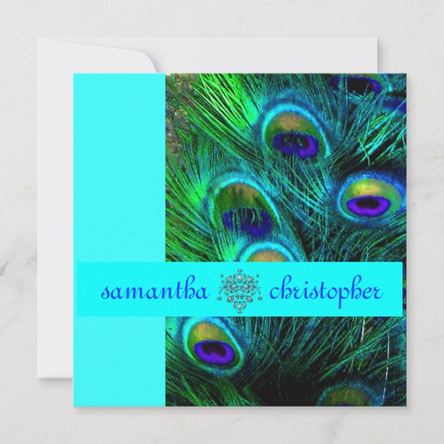 PixDezines peacock feather/aqua/turquoise Invitation (Front)