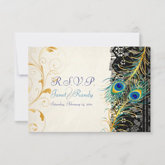 PixDezines peacock feather/aqua/turquoise RSVP Card (Front)