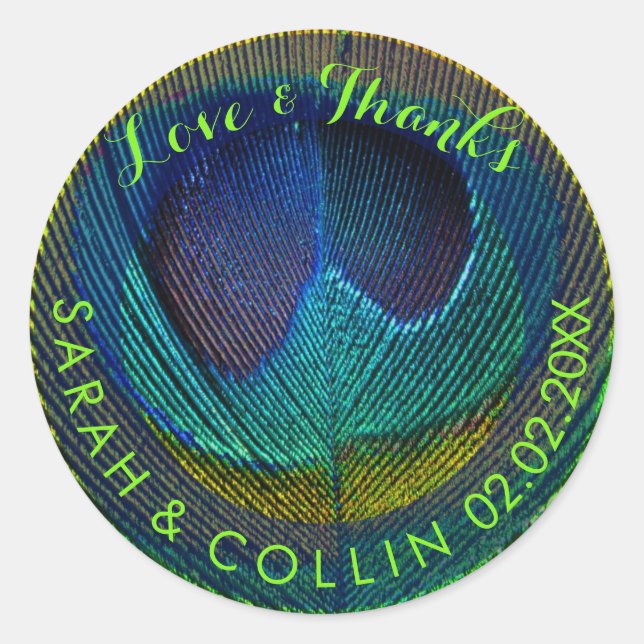 PixDezines peacock feather Classic Round Sticker (Front)