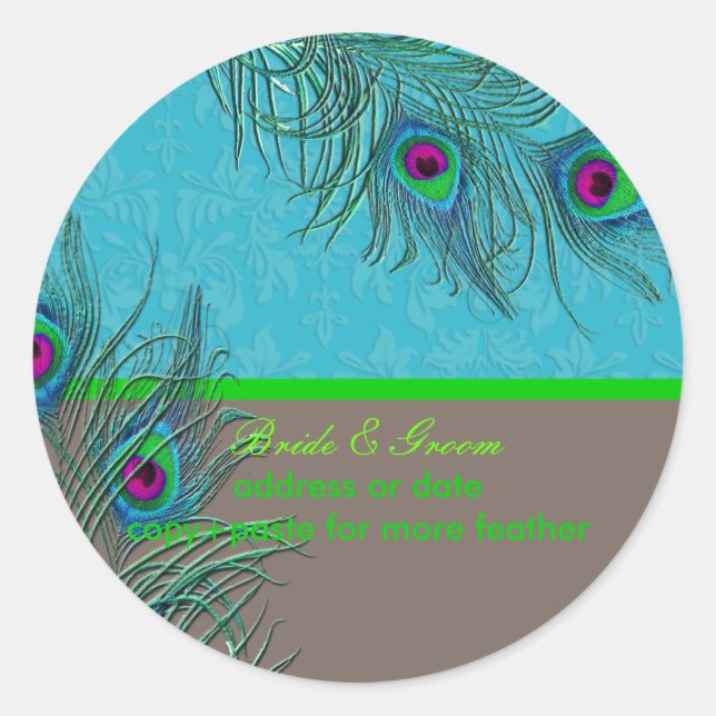 PixDezines Peacock Feather/diy background colour Classic Round Sticker (Front)