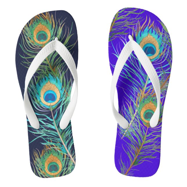 PixDezines PEACOCK FEATHER/DIY BACKGROUND+MONOGRAM Thongs (Footbed)