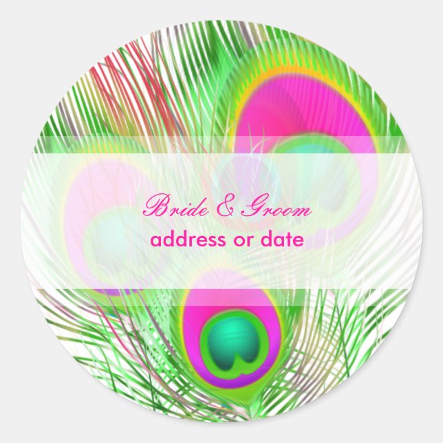 PixDezines Peacock Feather/diyfont's colour Classic Round Sticker (Front)