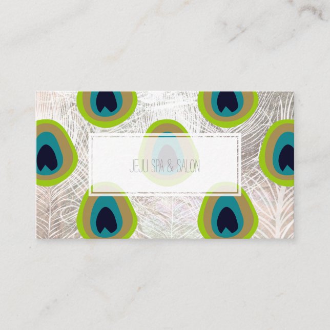 PixDezines peacock feather/faux silver Business Card (Front)